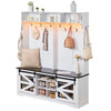 Mudroom Bench with 16 Shoe Compartments, 12 Hooks, 3 Shelves, USB Light Strip