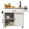 White Kitchen Island with Drop Leaf, Adjustable Shelves, Lockable Wheels, Storage