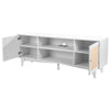 Rattan TV Stand with Adjustable Shelves and Built-in Socket for 75in TV