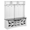 Mudroom Bench with 16 Shoe Compartments, 12 Hooks, 3 Shelves, USB Light Strip