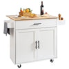 White Kitchen Island with Drop Leaf, Adjustable Shelves, Lockable Wheels, Storage