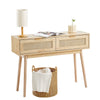 Rattan Entry Table with 2 Drawers and Open Shelf - Convenient Assembly and Sturdy Design