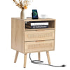 Flexible Multi-Use Rattan Nightstand with Power Strip and Storage