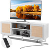Rattan TV Stand with Adjustable Shelves and Built-in Socket for 75in TV