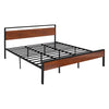 King Size Platform Bed Frame with Vintage Brown Headboard and Black Metal Frame
