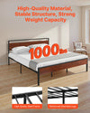 King Size Platform Bed Frame with Vintage Brown Headboard and Black Metal Frame
