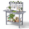 Potting Bench with Sliding Tabletop, Storage, and Hooks for Garden or BBQ Prep