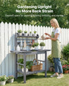 Potting Bench with Sliding Tabletop, Storage, and Hooks for Garden or BBQ Prep