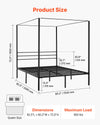 82.5 x 60.2 x 72 in Metal Canopy Bed with Storage and Customization Options