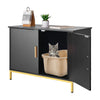 Black Textured Cat Litter Box Enclosure Furniture with Gold Handles and Metal Legs