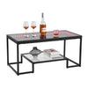 Metal Coffee Table with Tempered Glass Top and Multi-Color LED Lights, 2-Tier Design