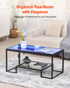 Metal Coffee Table with Tempered Glass Top and Multi-Color LED Lights, 2-Tier Design