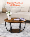 31.6 in Round Coffee Table with 2-Tier Storage and Metal Frame