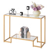 Multi-Tier Storage Table with Adjustable Foot Pads and Tempered Glass - 99 lb Capacity
