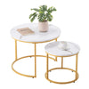 Nesting End Table Set with Marble Top and Carbon Steel Frame - 2 Tables