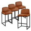 Set of 4 Vintage Brown PU Leather Bar Stools 26.8 in Seat Height