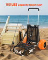 165 lbs Capacity Beach Cart with Adjustable Handle and Solid Plastic Wheels