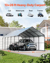 2 in. Steel Carport Canopy with Galvanized Roof and PE Tarp for Outdoor Protection